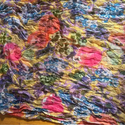 Vintage ATG (All That Glitters) Rayon Chiffon Rectangle Fruit Scarf Yellow