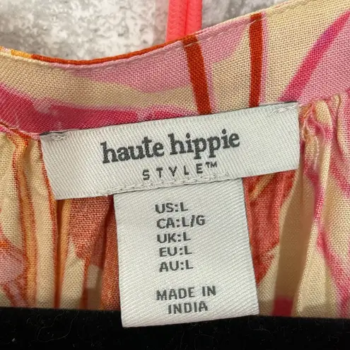 Haute Hippie Pink and Orange Tropical Bohemian Peasant Style Short Set