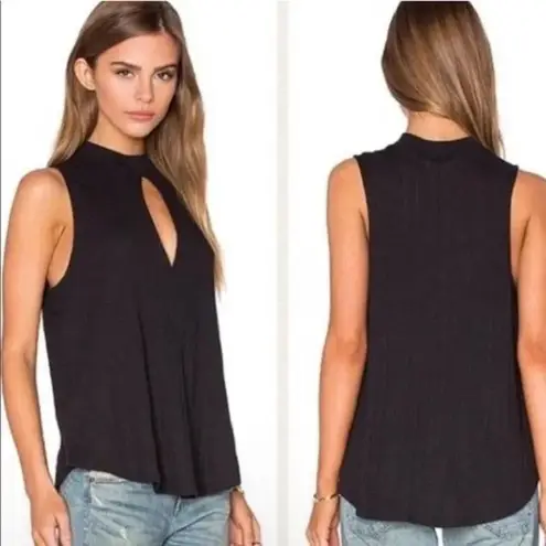 Free People We the  Faye Ribbed Keyhole Blouse Tank Top Shirt Black Sleeveless XS