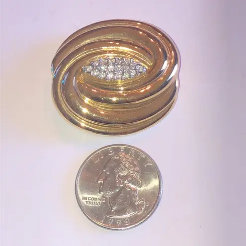 Crystaline Brand Elegant Vintage Gold Tone CZ Rhinestone Retro Swirl Brooch