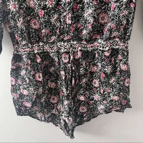 Forever 21  Women's Small Romper Floral Print Button Front Tie Tassel Waist