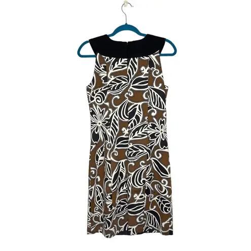 WD•NY NWT WD.NY Brown Black Leaf Scroll Print Embellished Neckline Sheath Dress
