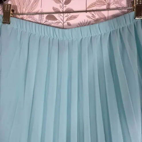 Vintage Cal Style USA Pleated Chiffon Skirt Aqua Blue L Large Midi Made in USA