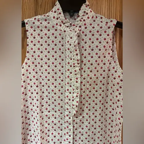 J. McLaughlin White Cherry Print Ruffle Sleeveless Button Down Blouse Size XS - Image 3