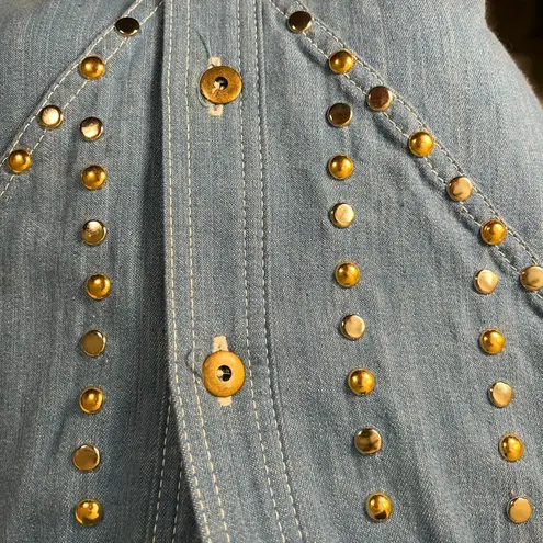 Petite Sophisticate Vintage 80s Studded Denim Structured Blouse Approx Size S/M - Image 5