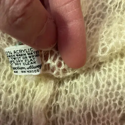 Vintage Cream Crochet Knit Tie Front Cover Up | 70s Boho Sheer cardigan