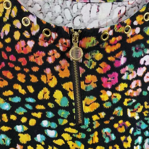 Perry Ellis Women's Multicolor Leopard Print Quarter Sleeve Top