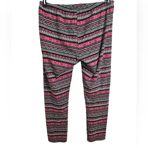 Just Cozy Pink Black Patterned Fair Isle Leggings Faux Fur Lined XL One Size