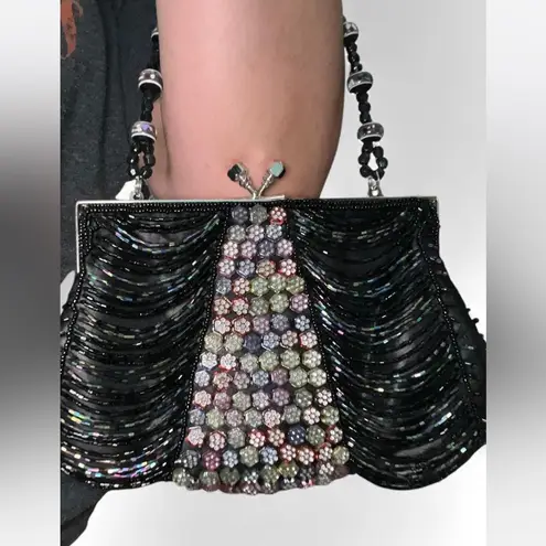 Elegant Black and Multicolor Beaded Women's Bag