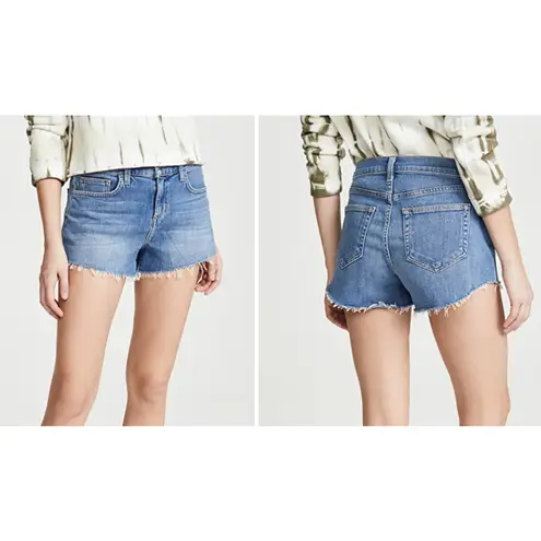 L'Agence  Audrey Shorts Blue Cut-Off Stretch Frayed Dark Wash Mid Rise USA 28 New