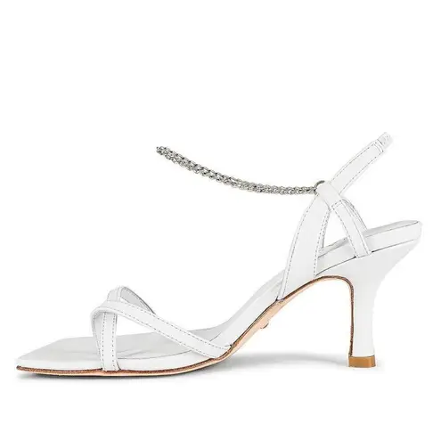 Raye Margaret Chain Strap Square Heels in White Leather 8 New Womens Sandals