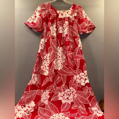 At home wear by sears VINTAGE house gown night gown red floral Hawaiian size S