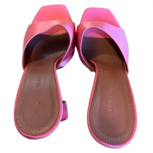 Amina Muaddi Dalida Platform Heels Pink Satin Bubble 37.5 Flawed