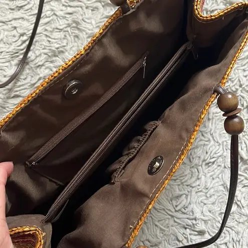 Vintage Straw Purse Handbag Shoulder Bag Rainbow Stripe Brown