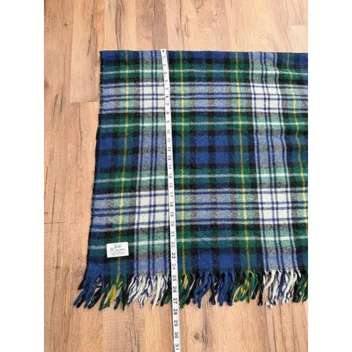 Faribo 100% Wool Tartan Plaid Fringe Blanket Throw Blue Green Vintage USA