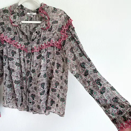 Isabel Marant Etoile Paisley Ruffle Long Sleeve Button Down Top