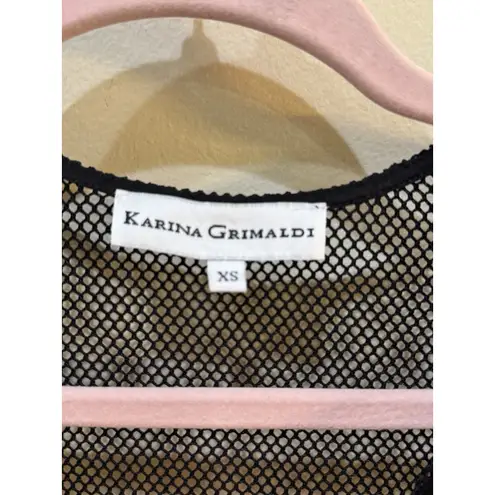 Karina Grimaldi Silk Pink Black Blouse Size XS Sheer Romantic Crochet