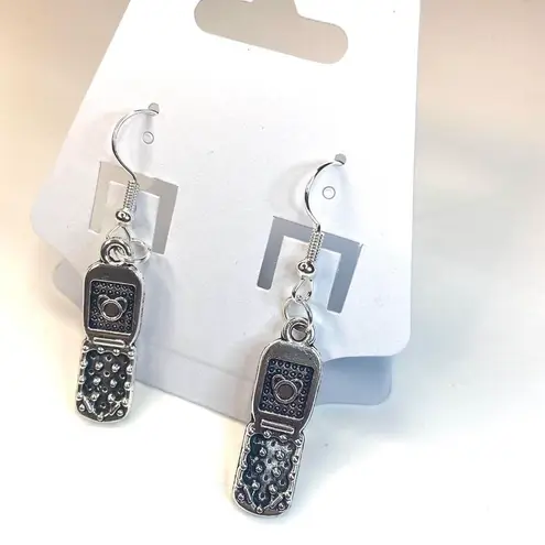 Handmade Vintage Gothic Silver Flip Phone Razor style earrings , Y2K Grunge Boho