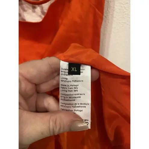 Gauge 81 Chaleg Dress Womens XL Orange Linen Slip Mini Cutout Cowl Neck Party Red