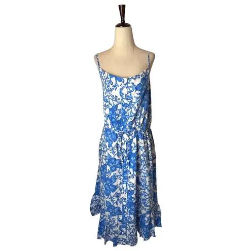 Vineyard Vines  Dress Women Large‎ Tide Blue Floral Button Front Midi NWT Preppy