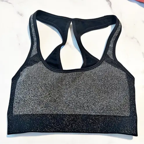 Soul Cycle Racerback w/Keyhole Sports Bra, Metallic Black Grey (Excellent)