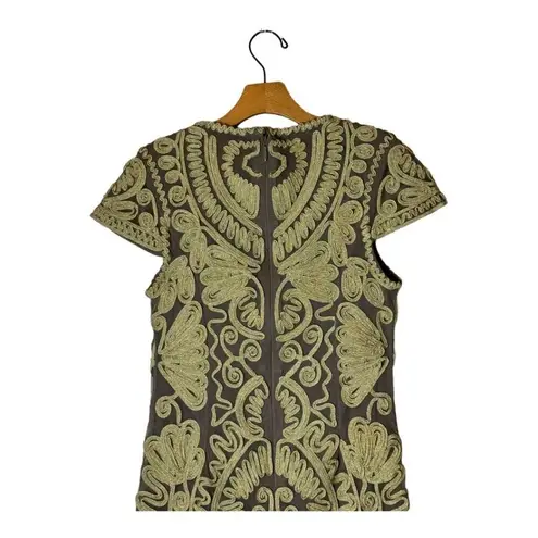 JS Collections Dress Women 6 Gold Cap Sleeve Embroidered Sheath Mini Cocktail