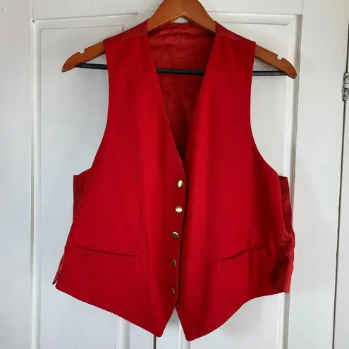 Women's Christmas Vest Reversible Plaid Red Holiday Gold Button Front Pockets Size M