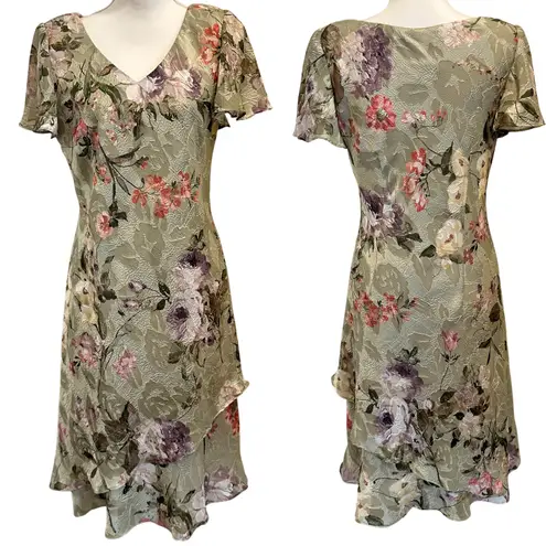 VTG Y2K K Studio Sage Green Floral Layered Ruffle Midi Dress Fairy Coquette Sz M Size M