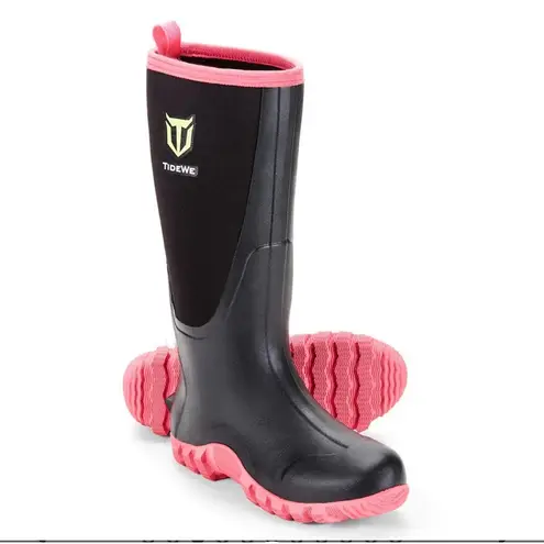 TideWe Women's Waterproof Neoprene Rubber Boots Black Pink Size 7