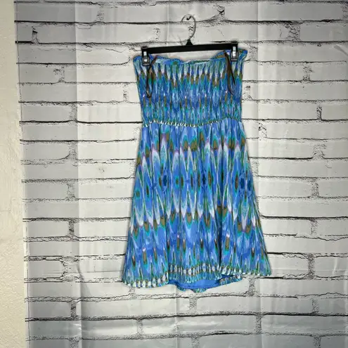 Fynn & Rose Blue Smocked Sundress Midi Dress SZ 4 Tie