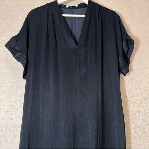H by Halston Halston Navy Blue Midi Satin Lightweight V-neck Casual
Dress Medium