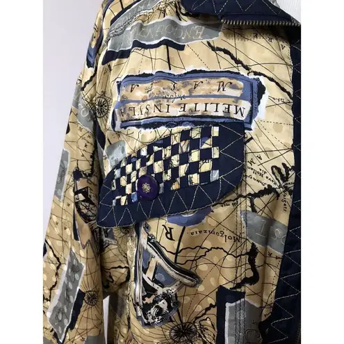 Mureli 100% Silk Women’s Jacket Shirt Nautical Multicolor Zip Pocket Size XL Yellow