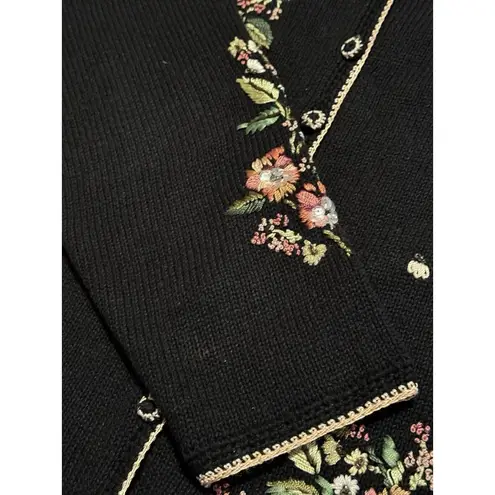 Tiara International Tiara International Cardigan Sweater Sz L Embroidered Button Floral Sequin 2002