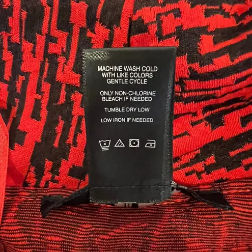 Ali Miles Red Black Print Asymmetrical Long Sleeve Cowl Neck Tunic Blouse Sz XL