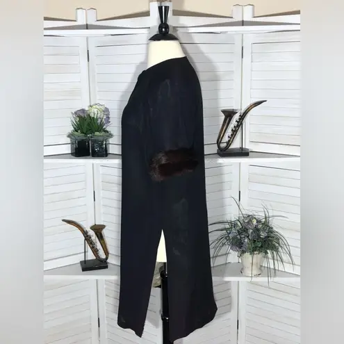 Vintage 50s 60s Black Long Coat Fur Cuffs 3/4 Sleeves XL