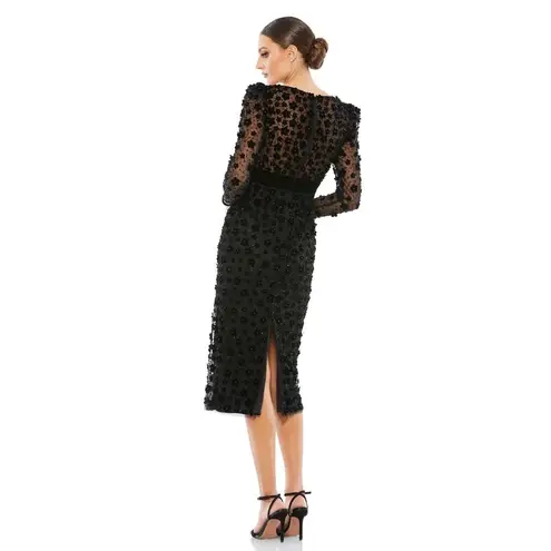 Mac Duggal 67856 Black Embellished V-Neck Illusion Long Sleeve Column Midi Dress