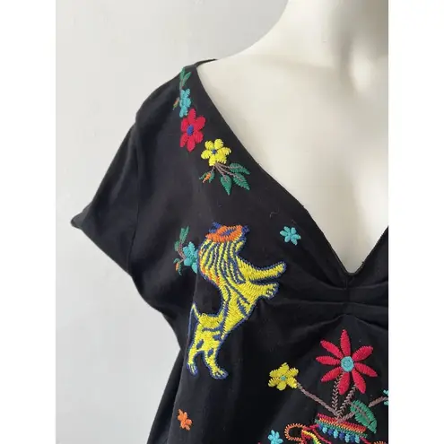 Jw Jonny Was Los Angeles The Horgan Black Freedom Flower Embroidered Tee Large