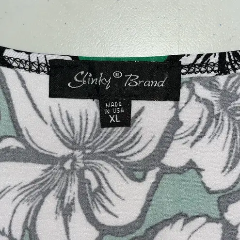 Slinky Brand Size XL Green & White Floral Print Tunic Blouse Top