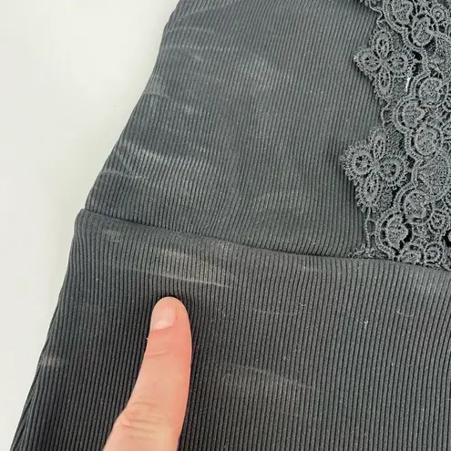 Topshop NWT  Bodysuit Top Ribbed Knit and Lace Trim‎ Strappy Straps Black Size US