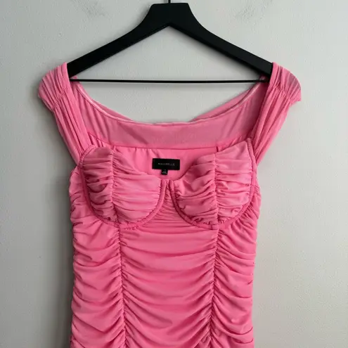 Majorelle Tabitha Ruched Mesh Midi Dress in Bubblegum Pink - Size Medium