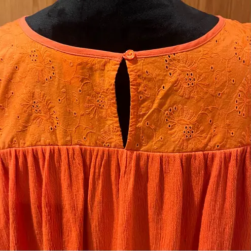 Caslon  Eyelet Flutter Ruffle Short Sleeve‎ Top Blouse in Orange Clay Size 2X