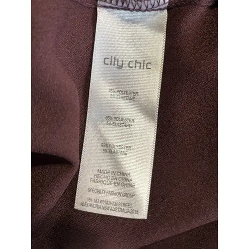 City Chic Burgundy Solid Sleeveless Fit Flare Dress Size XS/14 Back Zip Belt