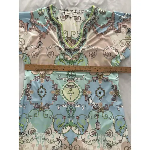 Hale Bob Jersey Dress Size L Pink Blue Knee Length Unicorn Ballerina Bird
