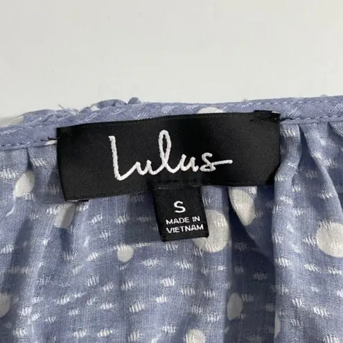 NWT Lulus West End Blue Polka Dot Ruffled Long Sleeve Top Blouse Shirt Size S