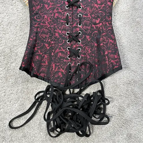 Corset Story Women’s Long Red Brocade Pattern Corset With Hip Gores in Red 22 Black Size undefined