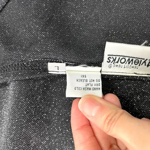 Newport News Top Womens L Black Disco Sheer Metallic Y2K Rave Festival Stretchy