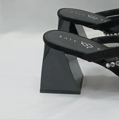 Katy Perry The Layla Sandals Womens 9.5M Black Rhinestones Block Heel Shoes