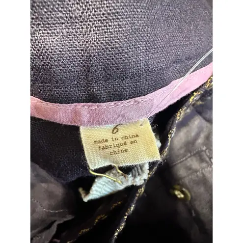 IDRA ANTHROPOLOGIE Embellished Waist Wide Leg Linen Pants SZ 6 Dark Academia Blue