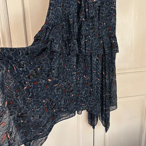 Ulla Johnson Dania Ruffled Midi Dress Handkerchief Hem Floral Asymmetric Size 2