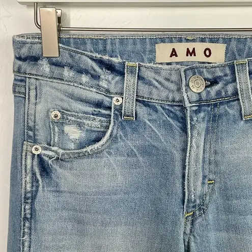 AMO Blue Fairfax Twist Distressed Split Hem Skinny Jeans 24 Blue